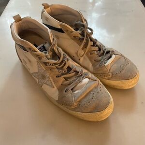 Golden Goose Mid Star Sneakers White Silver Black
